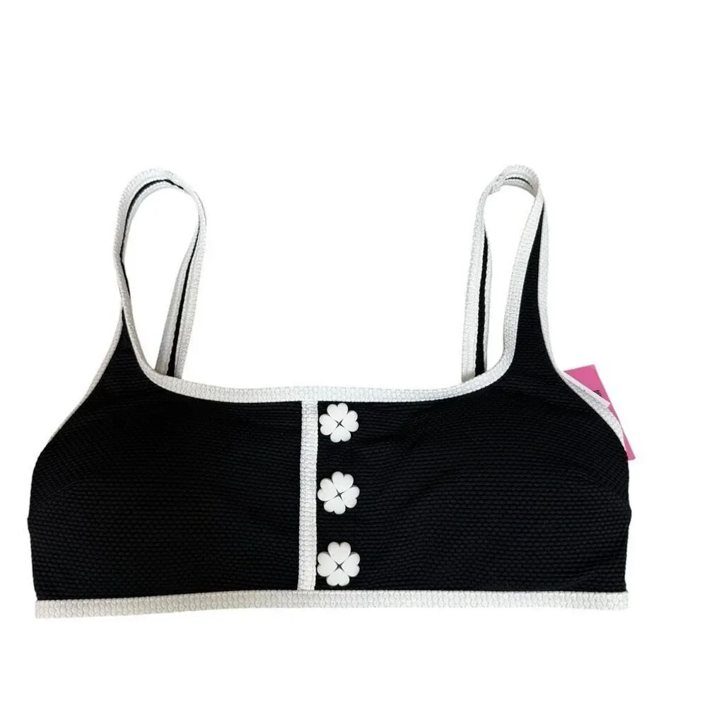 Kate Spade New York Pique Texture Contrast Square Neck Bralette swim top S NWT